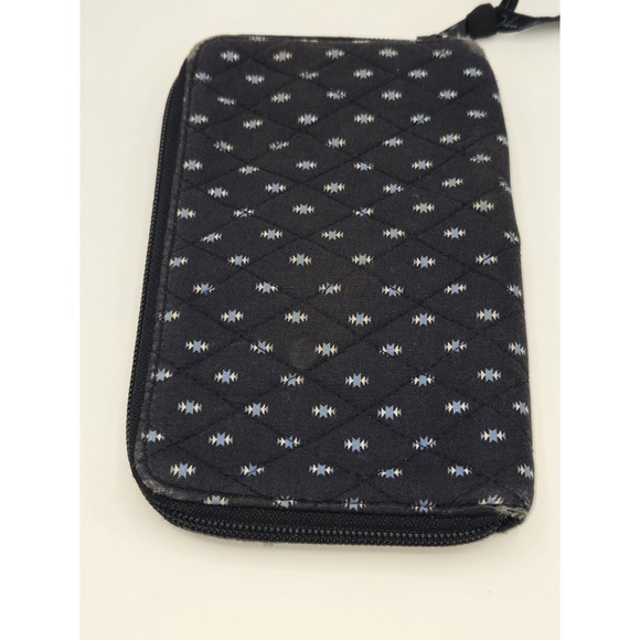 Vera Bradley Quilted Cotton Zip Around Wallet Canyon Pattern Vintage Black Blue - Picture 5 of 6